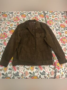 90s Olive Green Suede Trucker Jacket Piorucci Hardware Medium